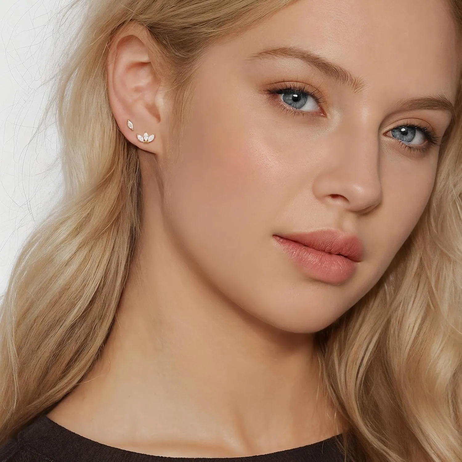 Angelady Flat Back Earrings Set for Women, 14K Gold Plated Flat Back Stud Earring Hypoallergenic, Sterling Silver Cartilage Earrings Helix Piercing Jewelry for Women