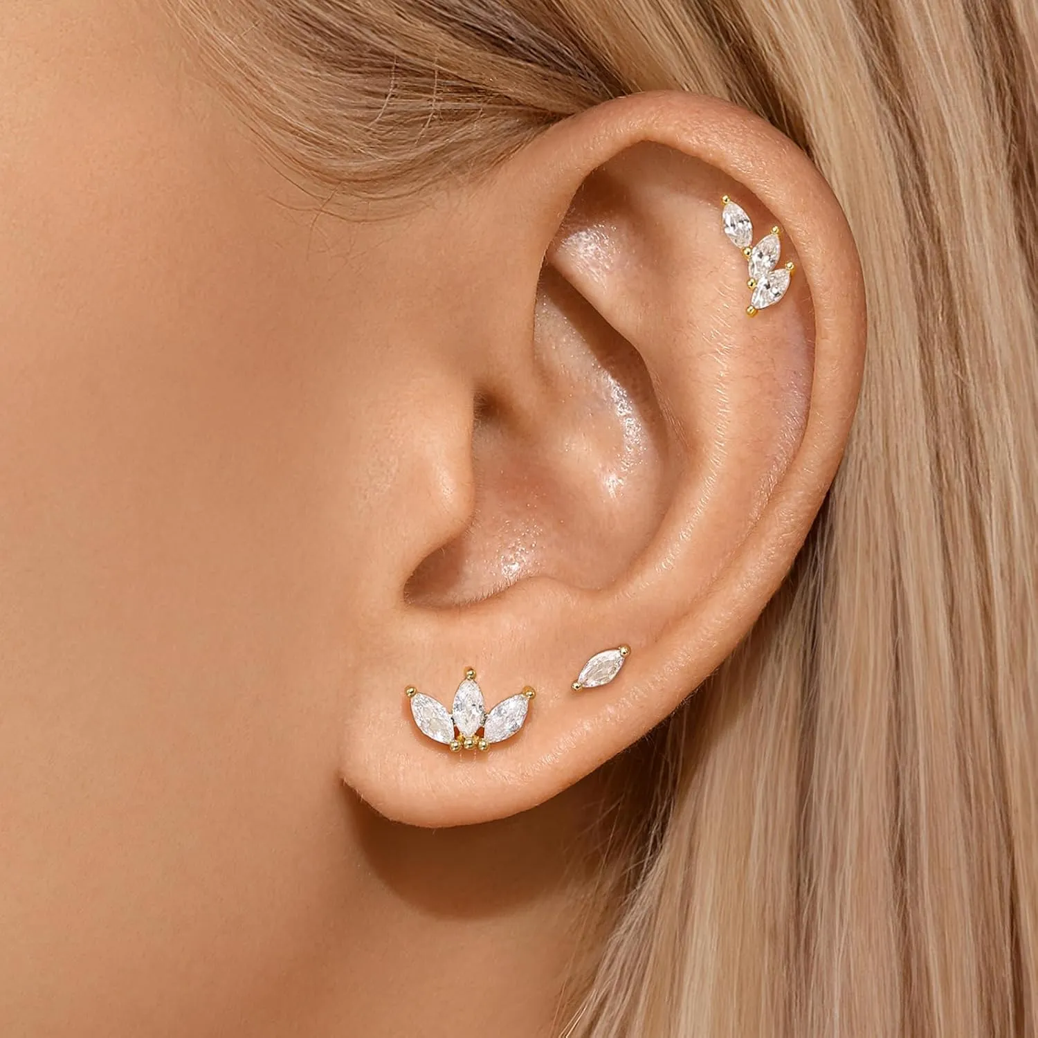 Angelady Flat Back Earrings Set for Women, 14K Gold Plated Flat Back Stud Earring Hypoallergenic, Sterling Silver Cartilage Earrings Helix Piercing Jewelry for Women