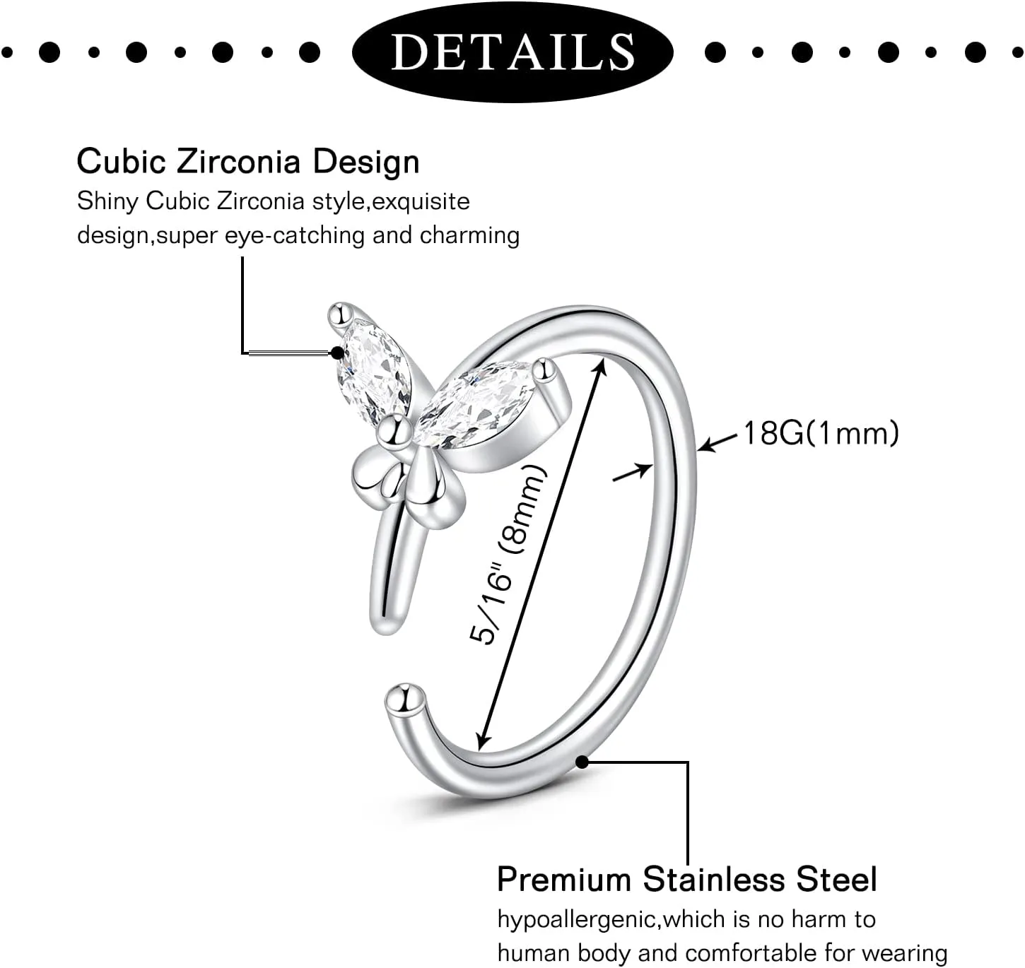 Anicina Nose Rings - 18G Hoops & Studs Piercing Kit - Surgical Steel - L Shape - CZ Heart & Moon Piercings - Silver, Gold, Rose Gold