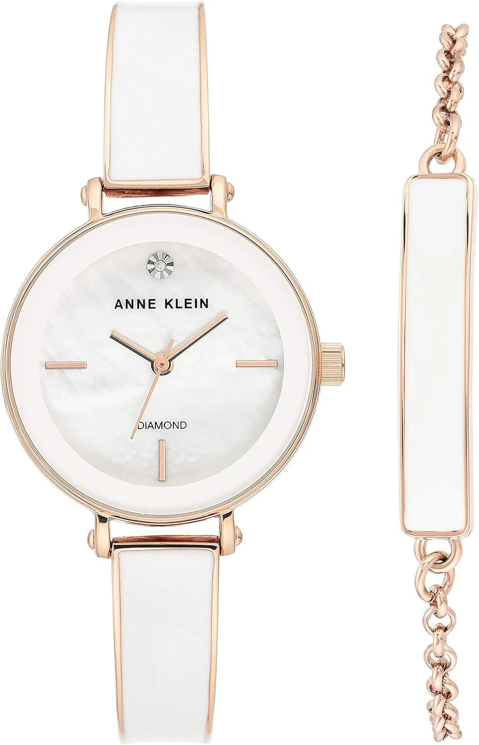Anne Klein Women's Genuine Diamond Dial Bangle Watch with Bracelet Set, AK/3620