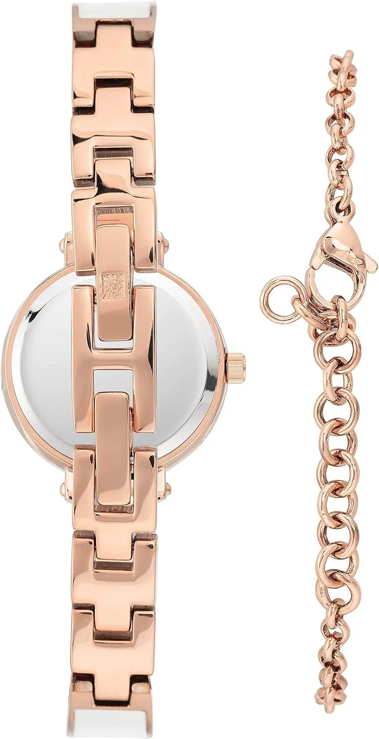 Anne Klein Women's Genuine Diamond Dial Bangle Watch with Bracelet Set, AK/3620