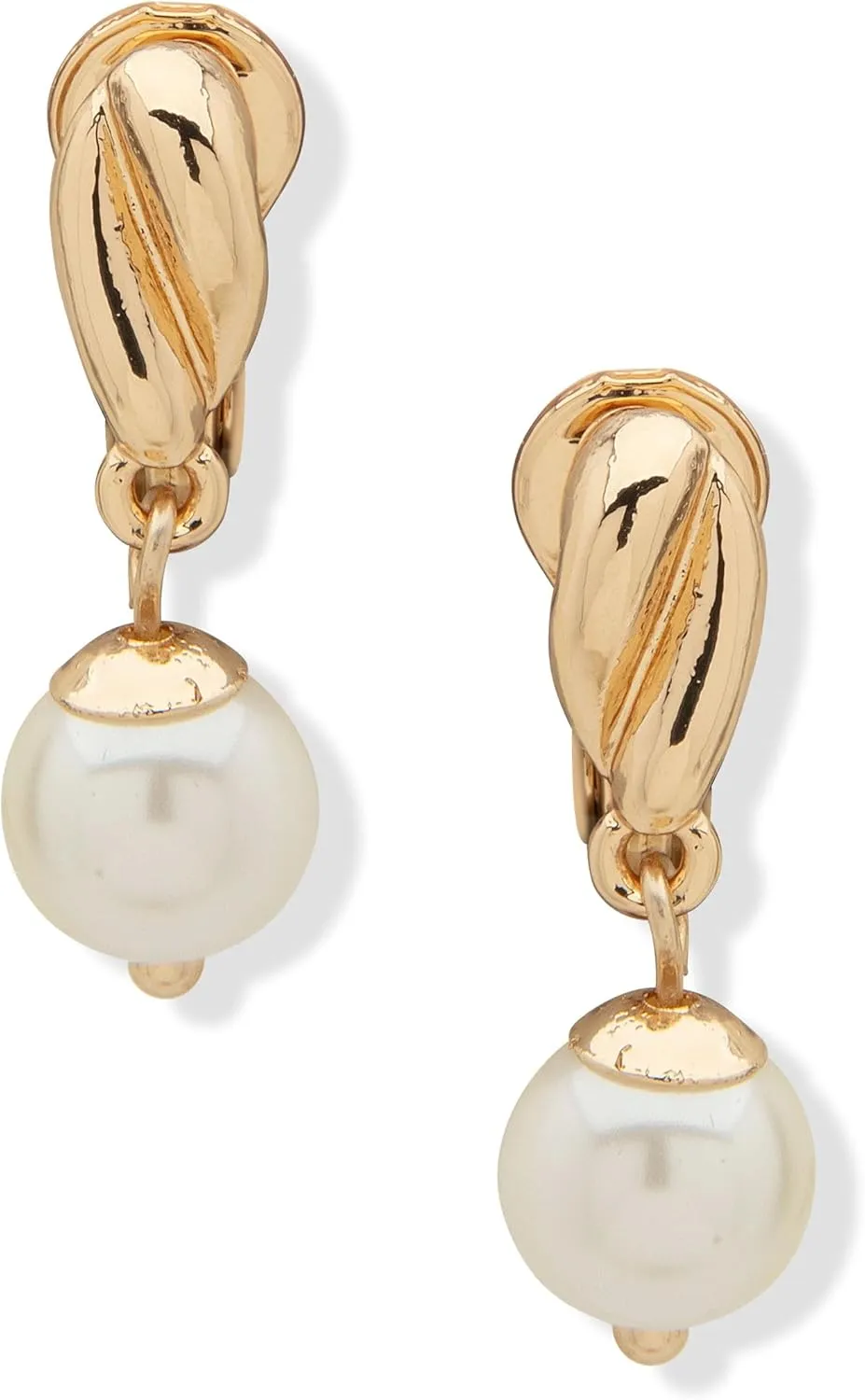 ANNE KLEIN Women's Gold EZ Comfort Clip Button Earring Featuring Pearl Drop Accent