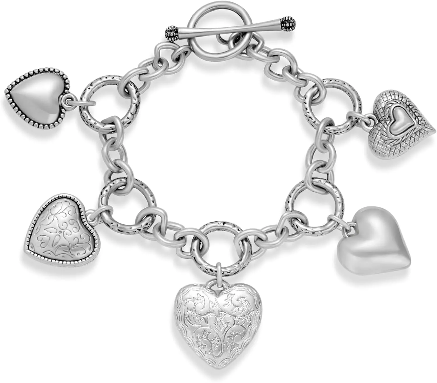 Antique Gold Heart Bracelets for Women with Seven Textured Puffy Heart Charms Bracelets Chunky Bracelets Love Bracelets Women Jewelry Gift
