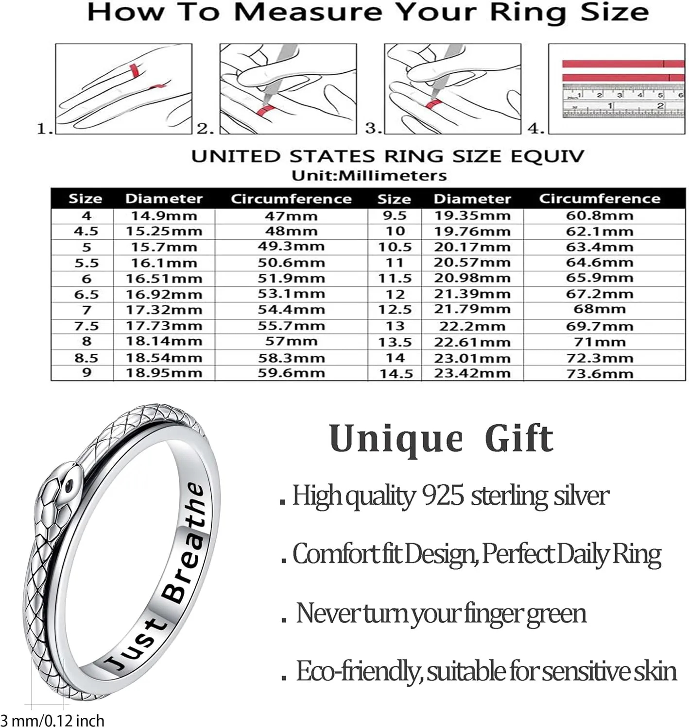 Anxiety Ring for Women: Sterling Silver Fidget Jewelry Spinner Band Rings for Girls Stackable Spinning Rings Anti Stress Relieving Jewelry Gifts