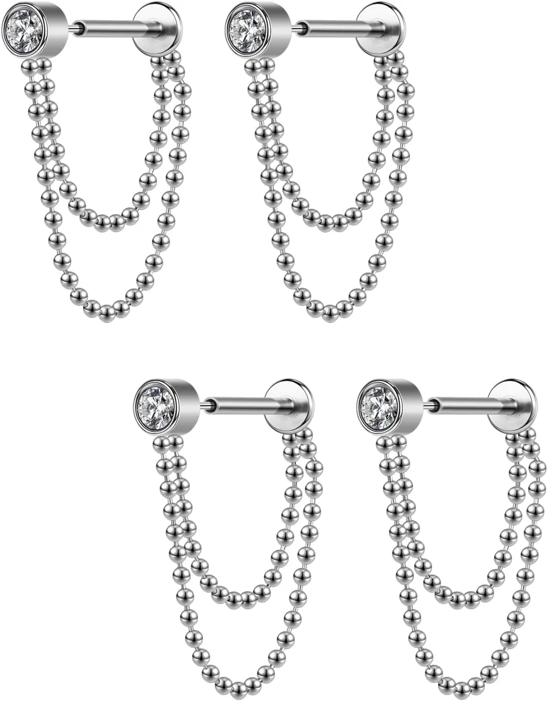 AoedeJ 2 Pairs Stud Earrings for Cartilage - Threadless Flat Back Earrings for Women
