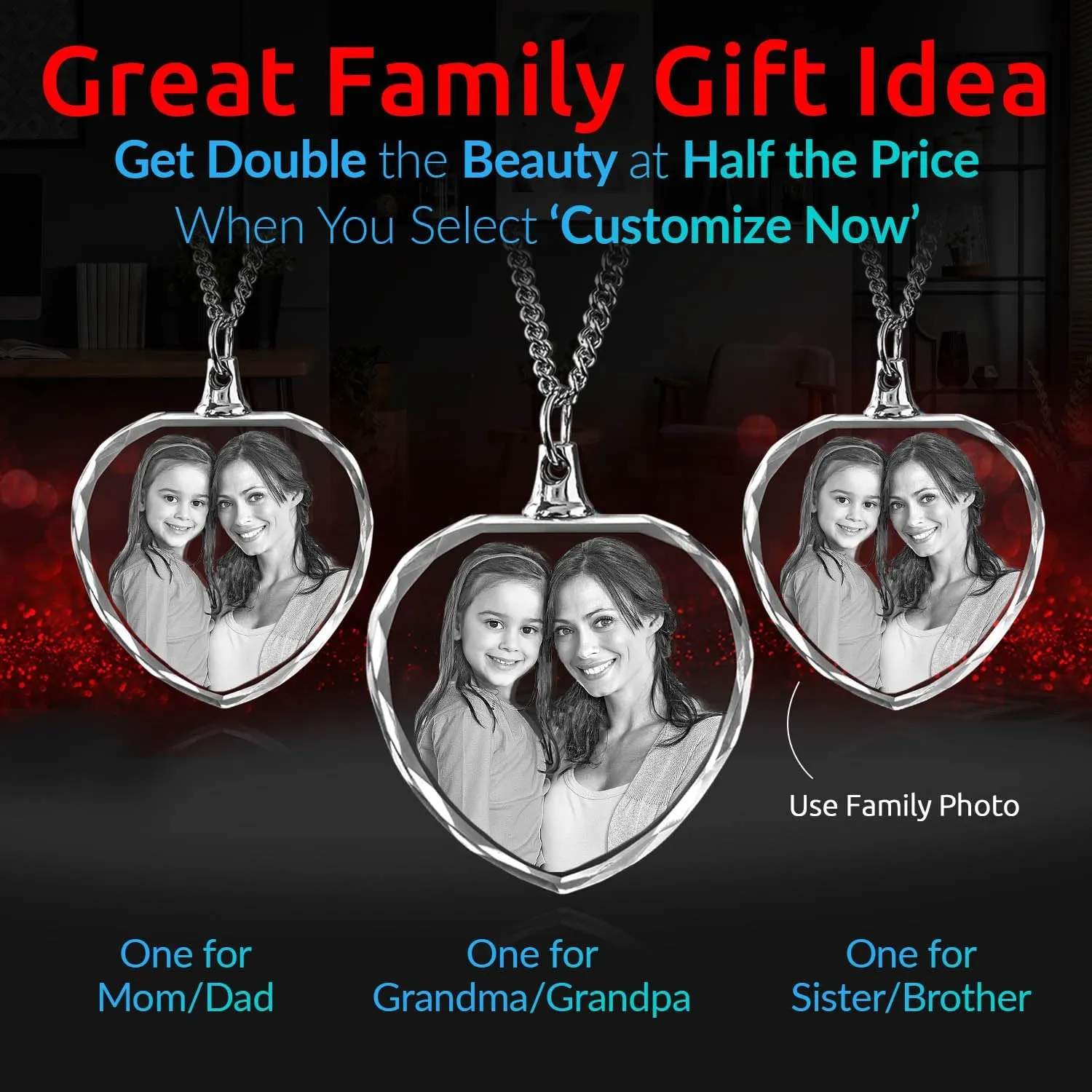 ArtPix 3D Crystal Photo, Mothers Day Personalized Necklace Heart, Custom Gift for Mom, Women, Wife, Her, Her, Grandma, Great Customized Gifts With Your Own Picture