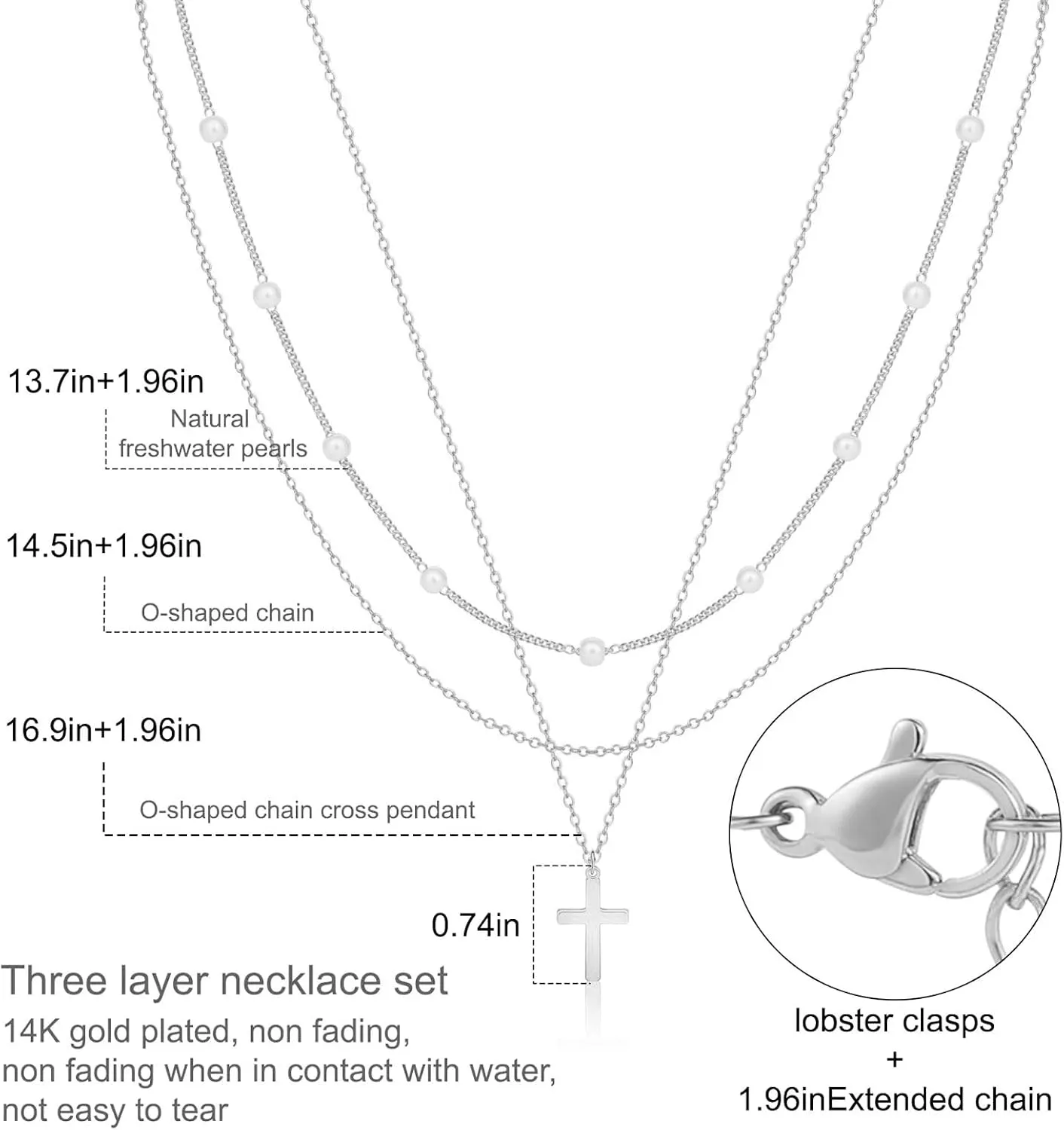 ASCOMY Layered Necklaces for Women Dainty Gold Necklace 14K Gold Plated Herringbone Necklace for Women Pearl Cross Necklace Paperclip Cuban Figaro Rope Satellite Chain Gold Choker Trendy Jewelry Gift