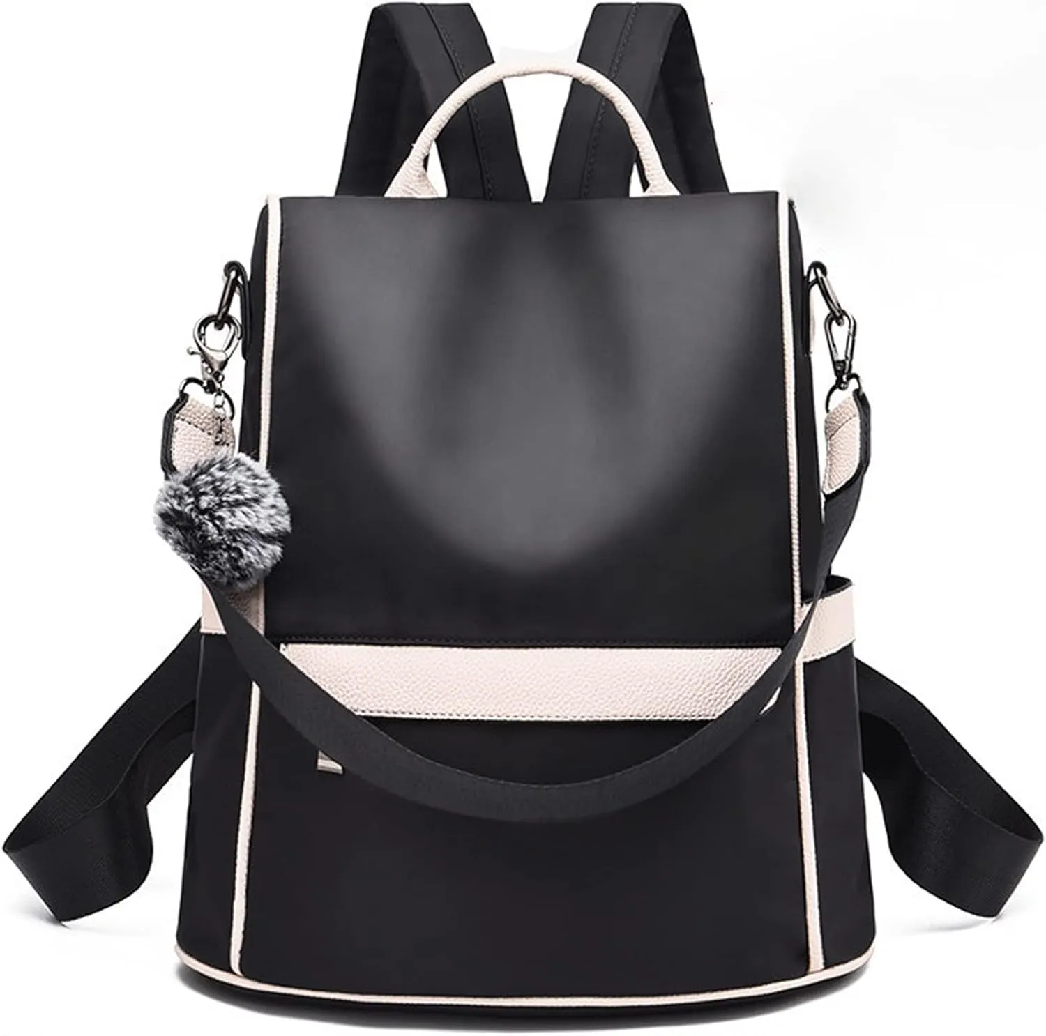 Backpack for women Purse Fashion Leather Designer Travel Large Ladies Shoulder Bags with Tassel (Black)