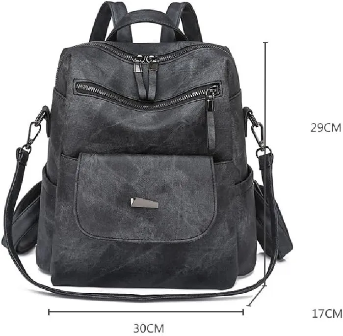 Backpack Purse for Women Pu Leather Travel Backpack Ladies Shoulder Bags Anti-theft Satchel Handbag (Black)