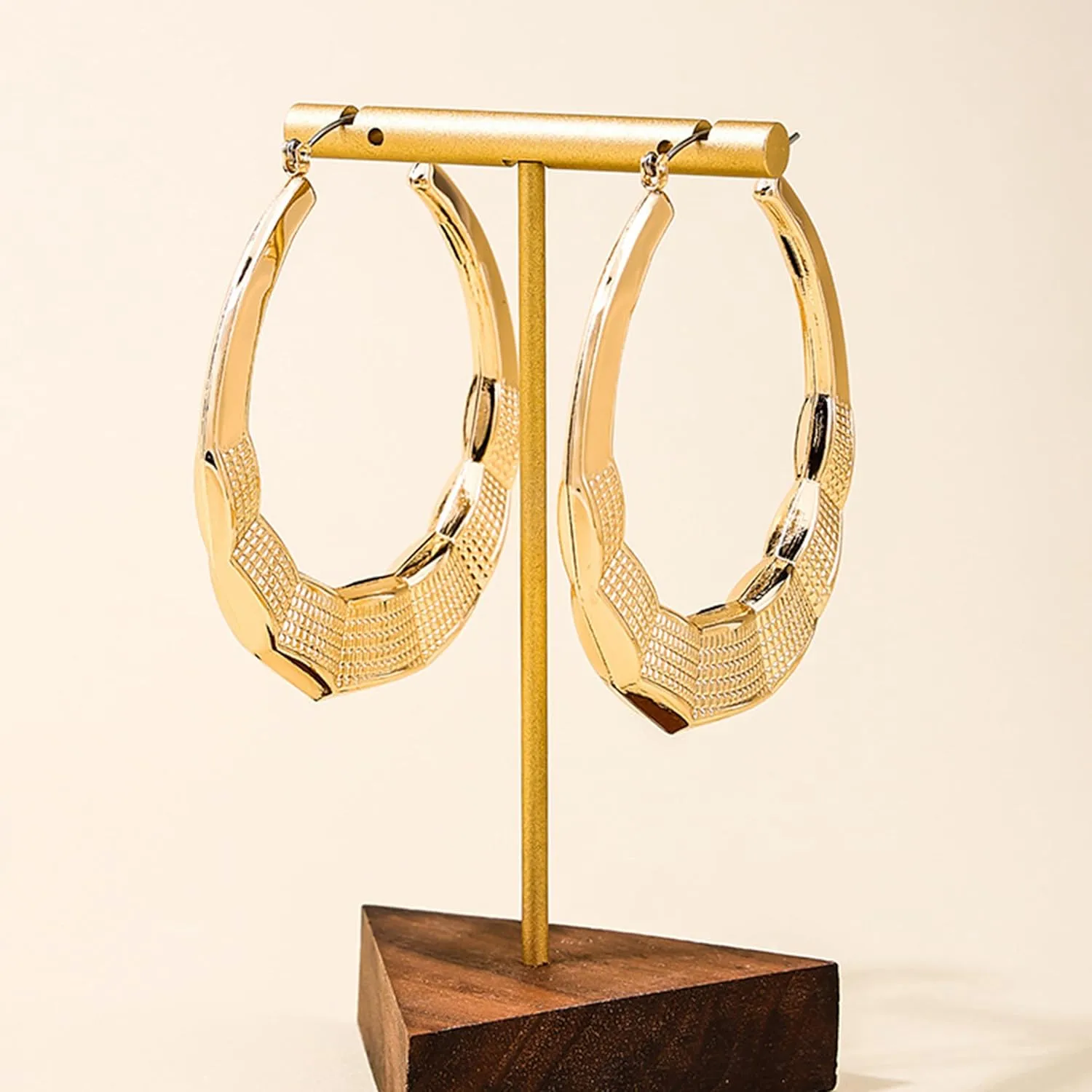 Bamboo Earrings Large Gold Bamboo Hoop Earrings Trendy Hip Hop Chunky Gold Hoop Earring 80s 90s Jewelry Gifts Party Custom Accessories