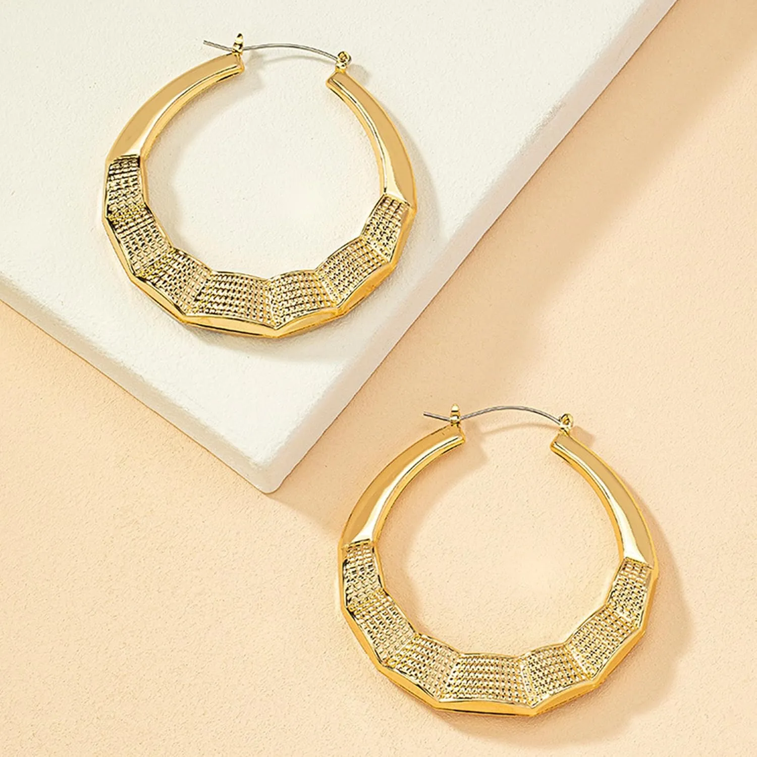 Bamboo Earrings Large Gold Bamboo Hoop Earrings Trendy Hip Hop Chunky Gold Hoop Earring 80s 90s Jewelry Gifts Party Custom Accessories