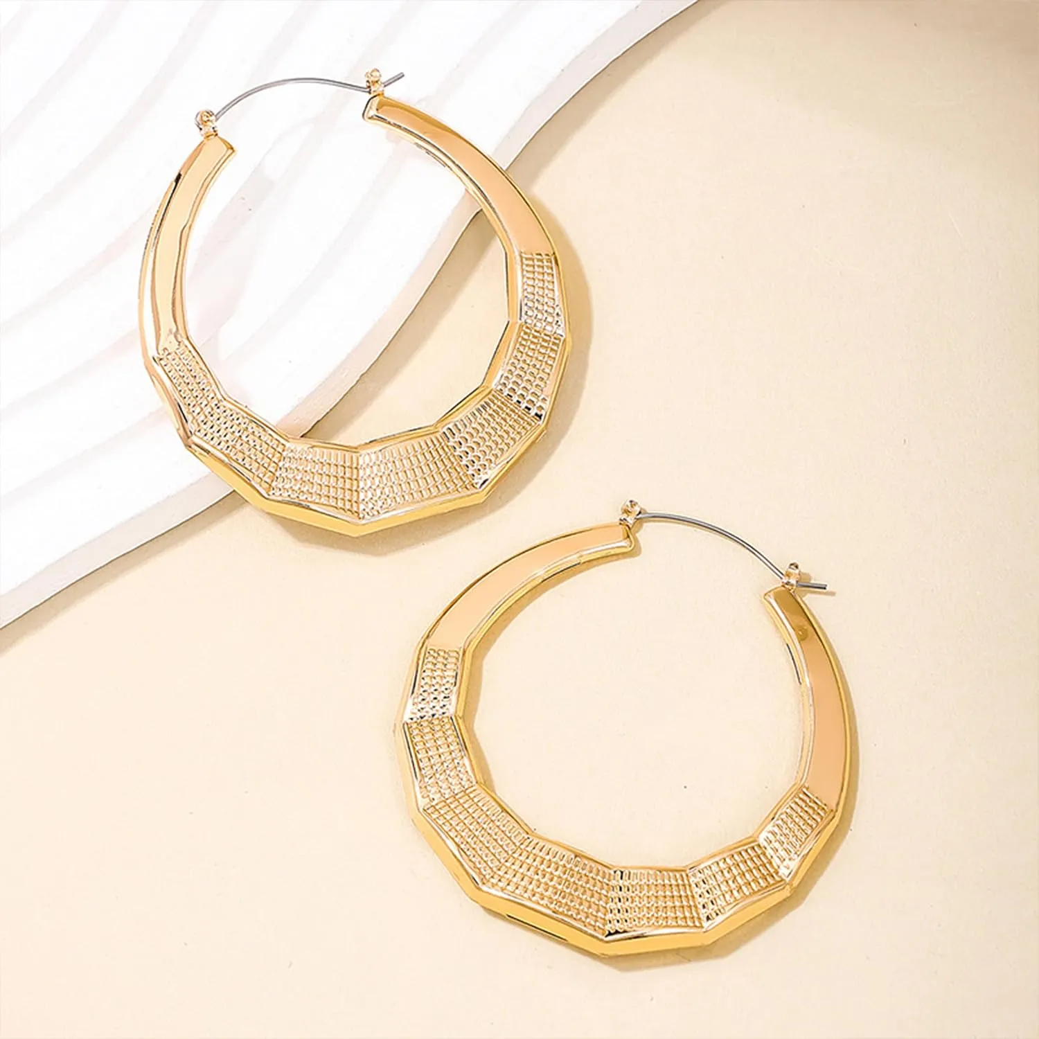 Bamboo Earrings Large Gold Bamboo Hoop Earrings Trendy Hip Hop Chunky Gold Hoop Earring 80s 90s Jewelry Gifts Party Custom Accessories