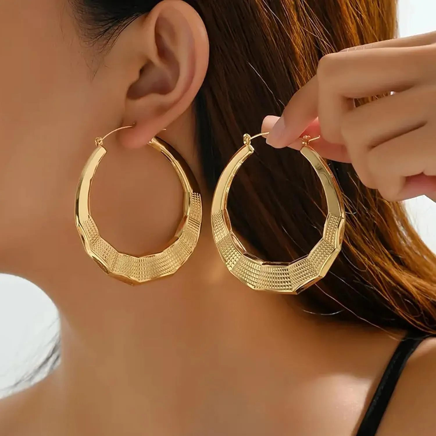 Bamboo Earrings Large Gold Bamboo Hoop Earrings Trendy Hip Hop Chunky Gold Hoop Earring 80s 90s Jewelry Gifts Party Custom Accessories