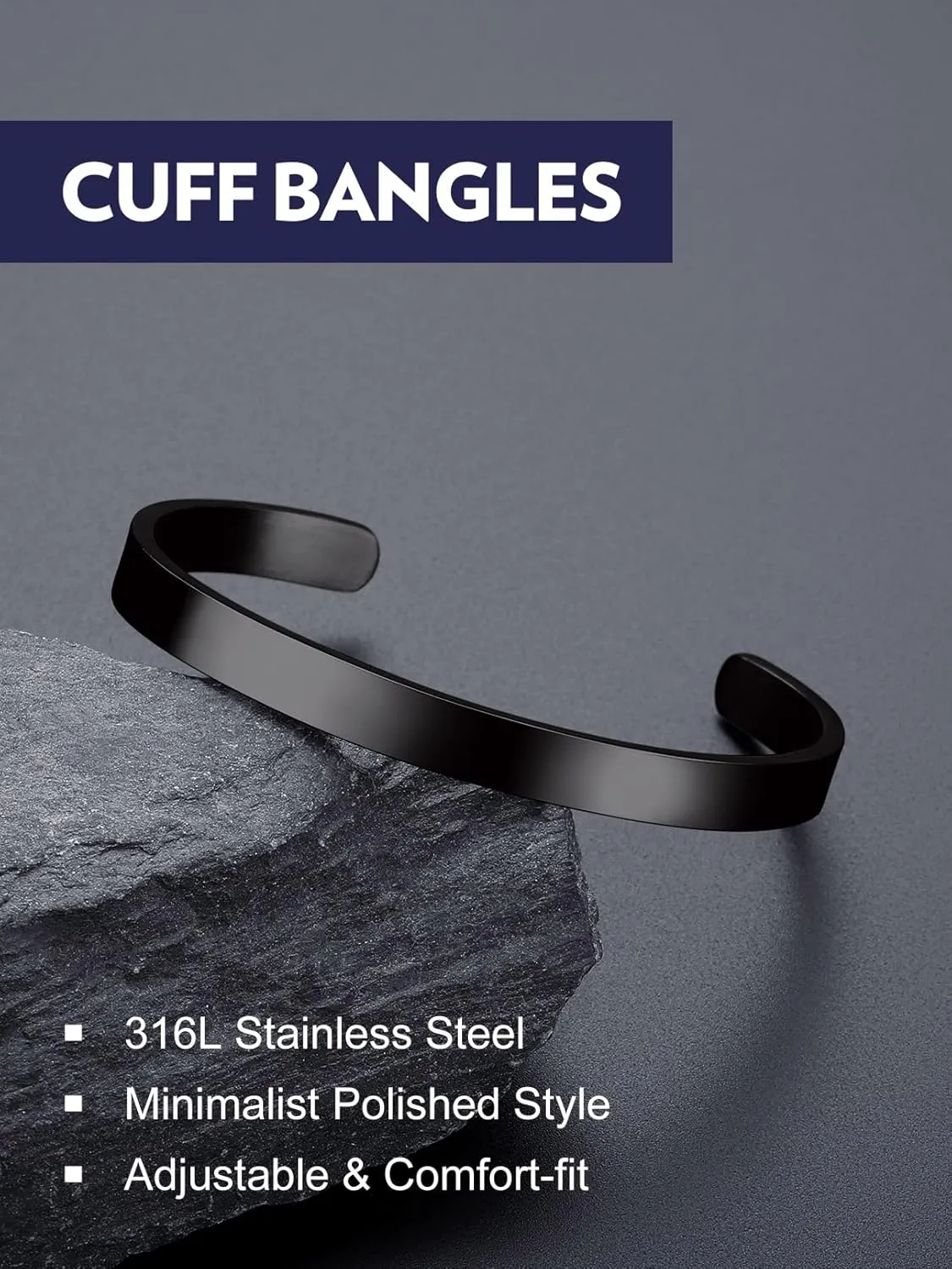 Bandmax Mens Cuff Bracelet Stainless Steel/Black Open Cuff Bracelets Viking Runes Metal Bracelet Wristband Gift for Men Women