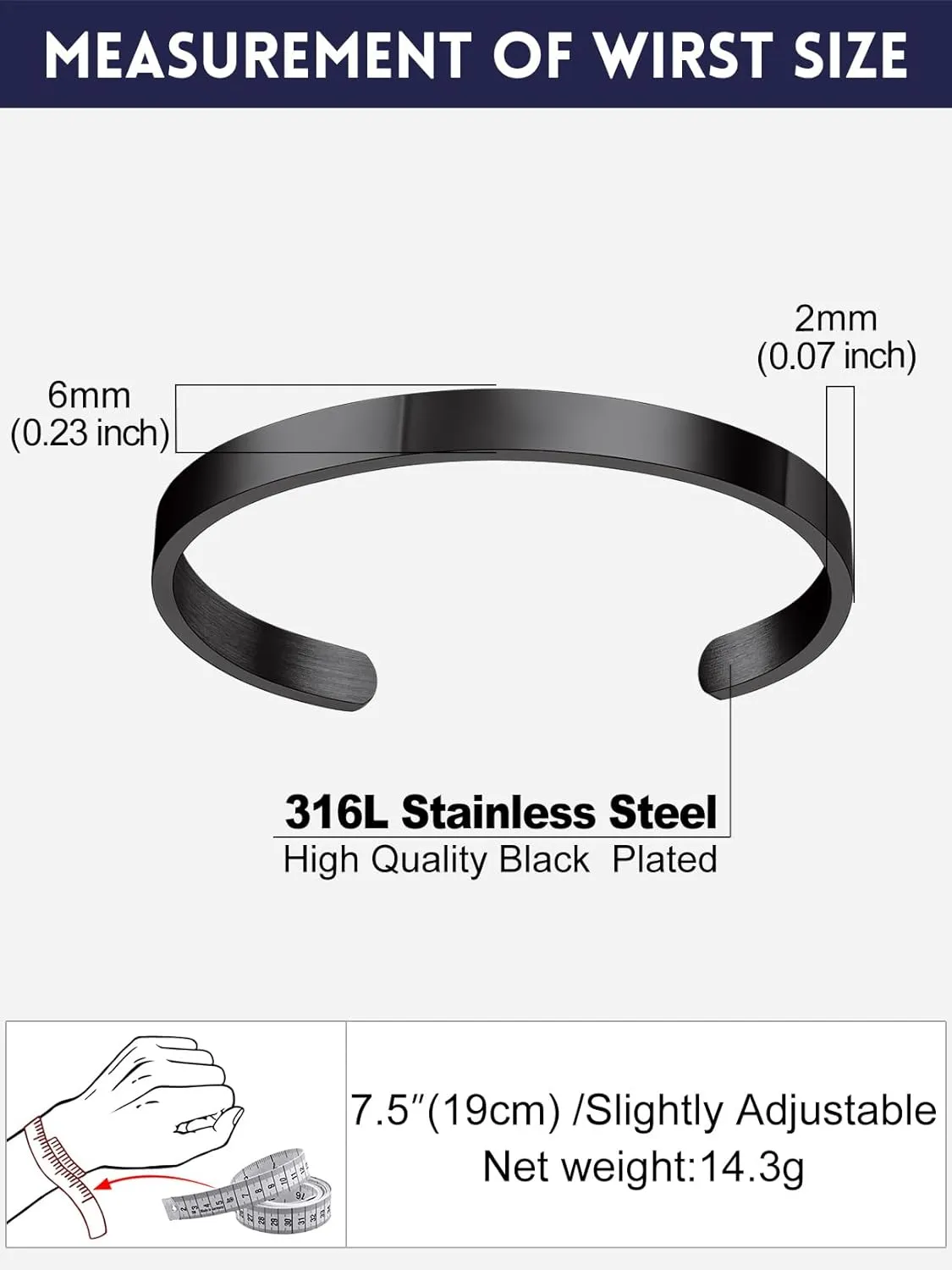 Bandmax Mens Cuff Bracelet Stainless Steel/Black Open Cuff Bracelets Viking Runes Metal Bracelet Wristband Gift for Men Women