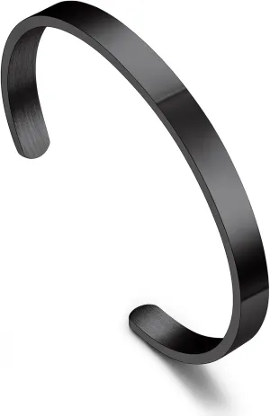 Bandmax Mens Cuff Bracelet Stainless Steel/Black Open Cuff Bracelets Viking Runes Metal Bracelet Wristband Gift for Men Women