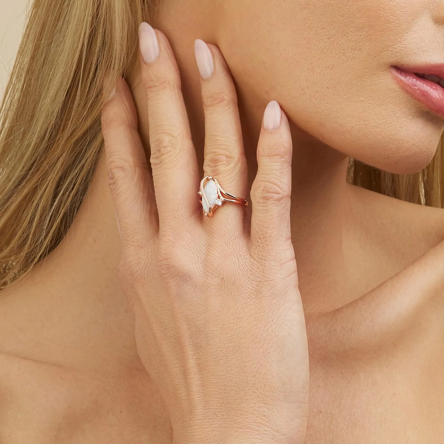 Barzel Rose Gold & White Gold Plated Created Ruby, White Fire Opal & Cubic Zirconia Accents Ring