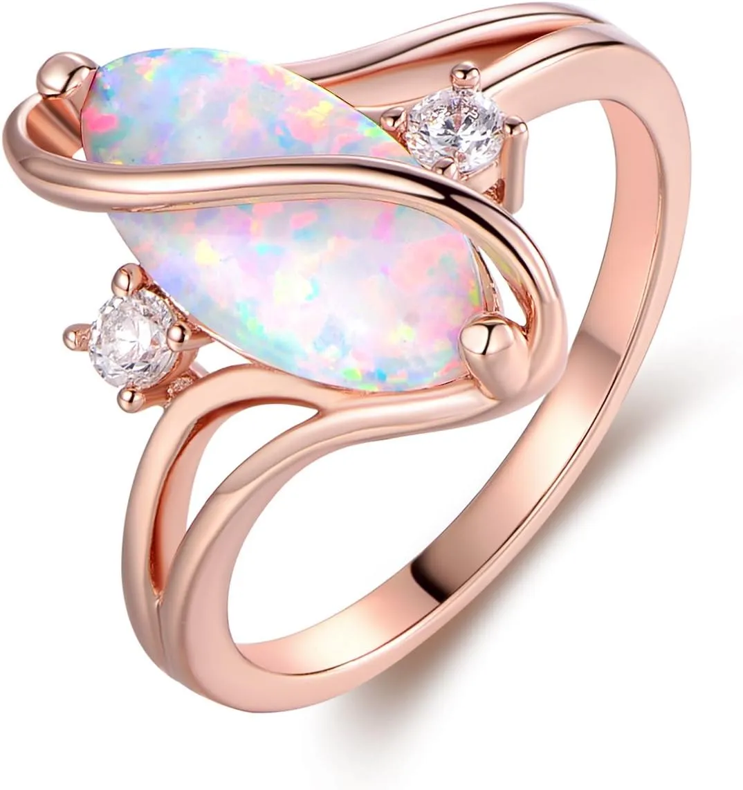 Barzel Rose Gold & White Gold Plated Created Ruby, White Fire Opal & Cubic Zirconia Accents Ring