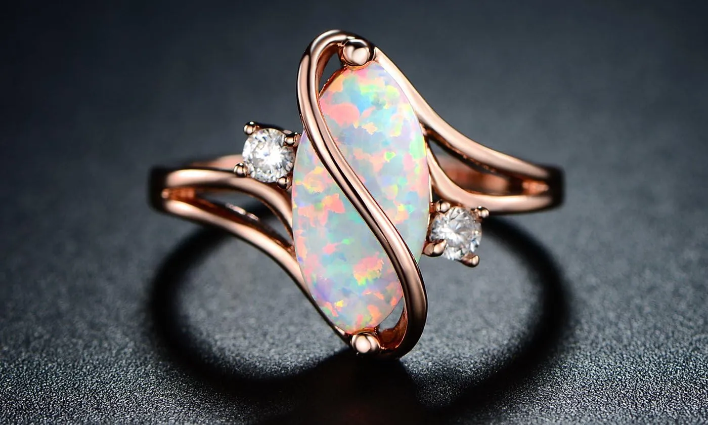 Barzel Rose Gold & White Gold Plated Created Ruby, White Fire Opal & Cubic Zirconia Accents Ring