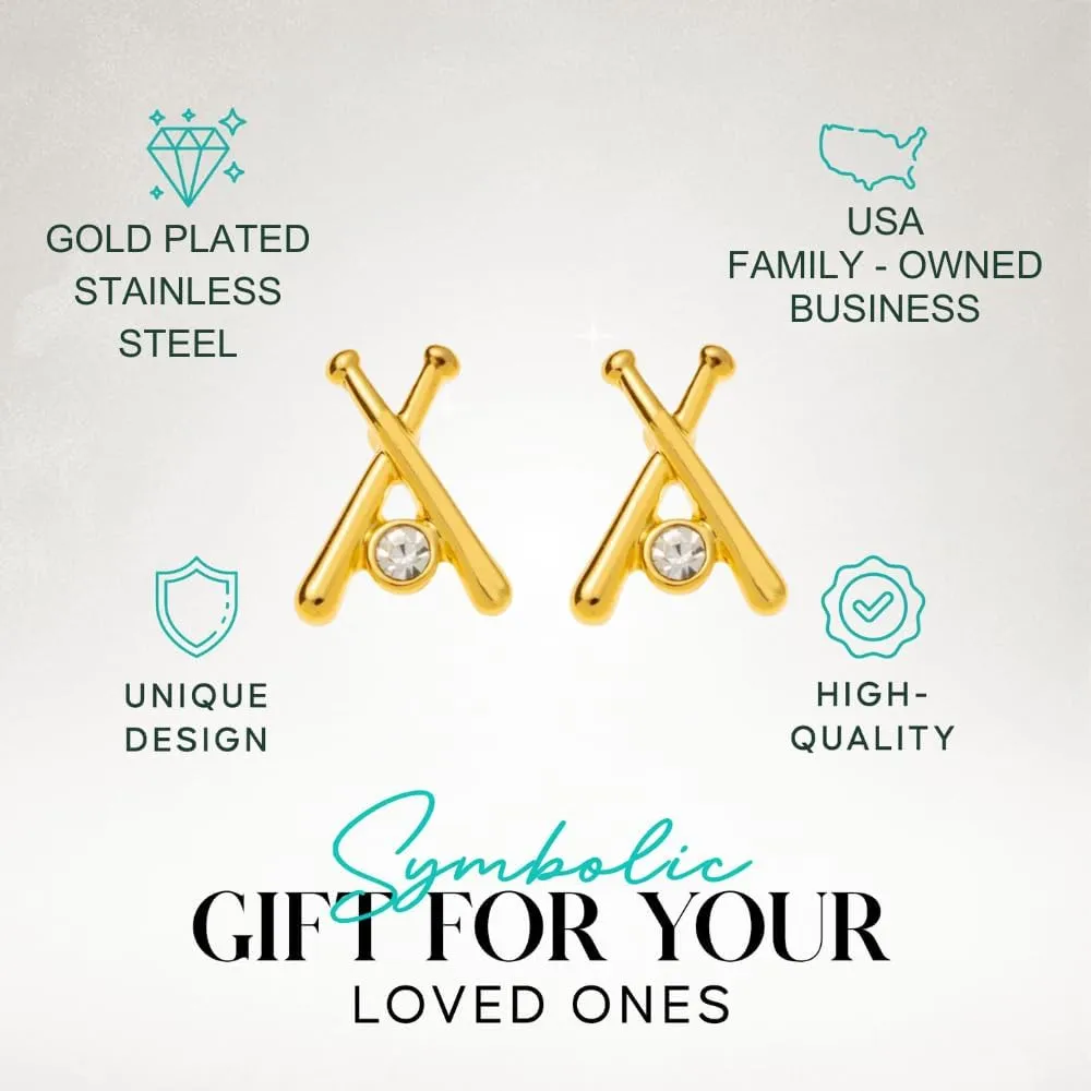 Baseball Earrings  Gold Plated Bat and Pearl Softball Stud Earrings Accessory  Cute Baseball Jewelry Gift for Softball Players, Moms, and Sports Fans