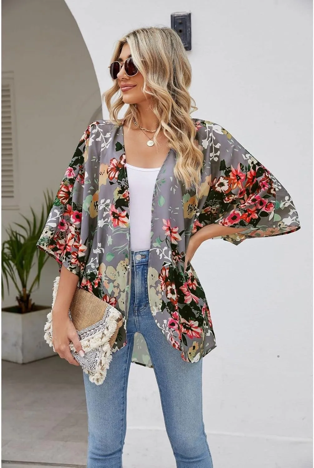 BB&KK Women's Floral Kimono Summer Short Cover Ups Tops