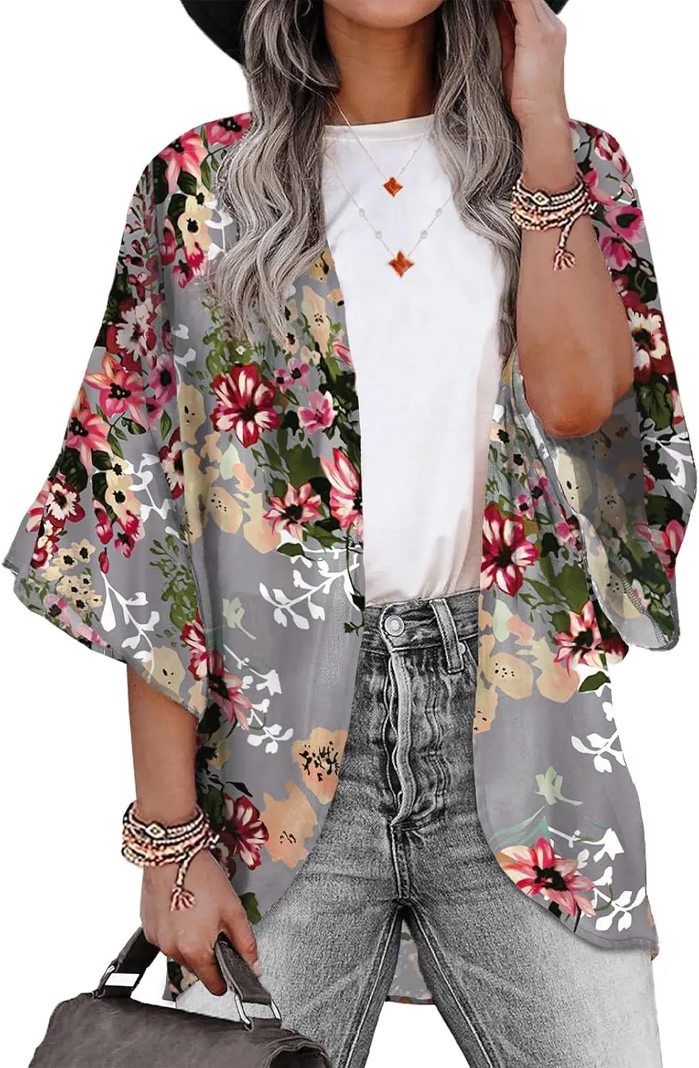 BB&KK Women's Floral Kimono Summer Short Cover Ups Tops