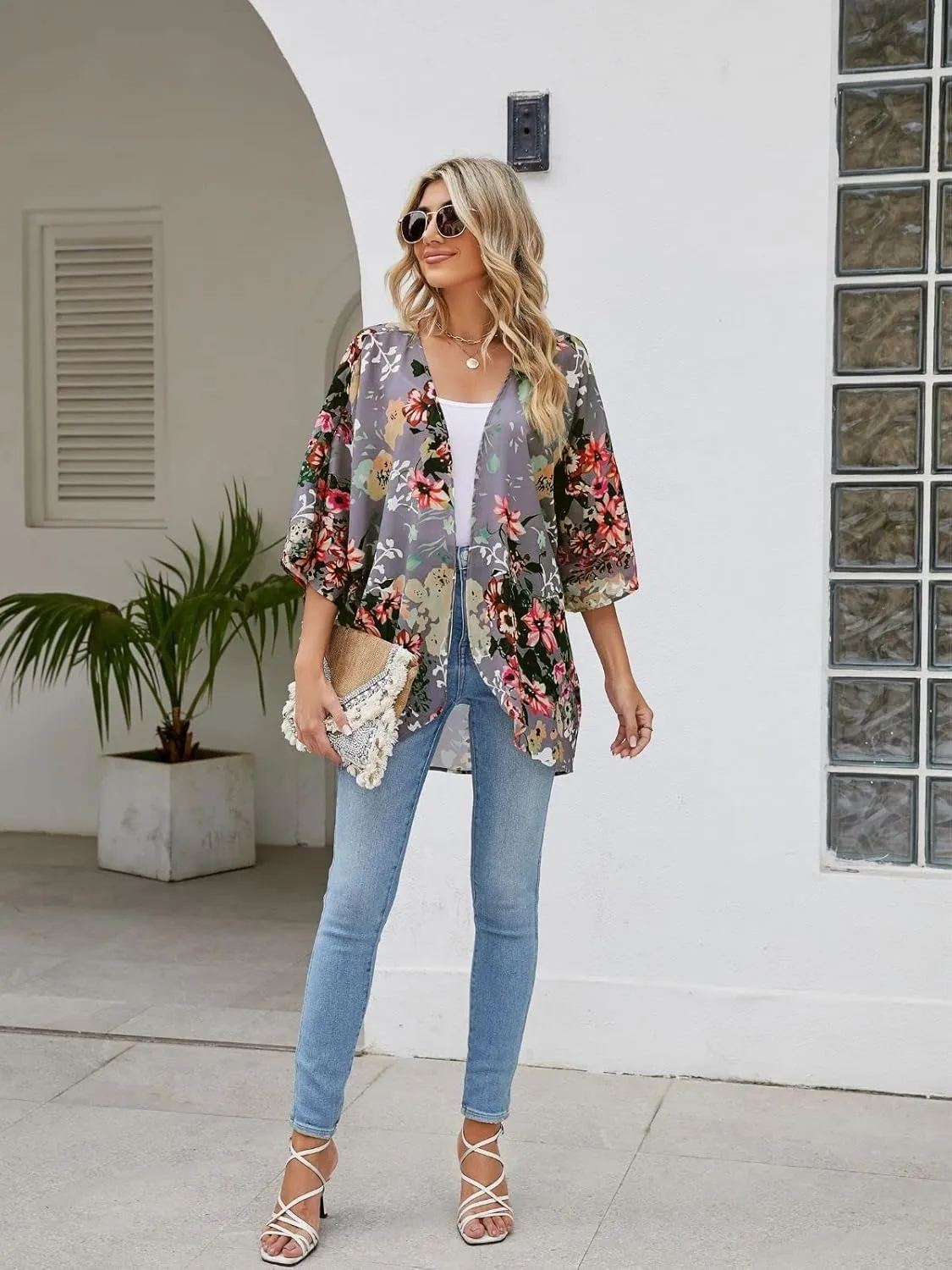 BB&KK Women's Floral Kimono Summer Short Cover Ups Tops