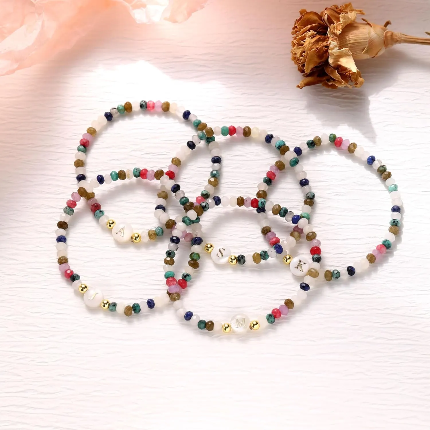 Beaded Initial Bracelet for Girls Beaded Stretch Bracelets Birthday Gift Gold Letter Beaded Bracelet for Women Small Colorful Beaded Bracelets Teen Girl Gifts Trendy Stuff