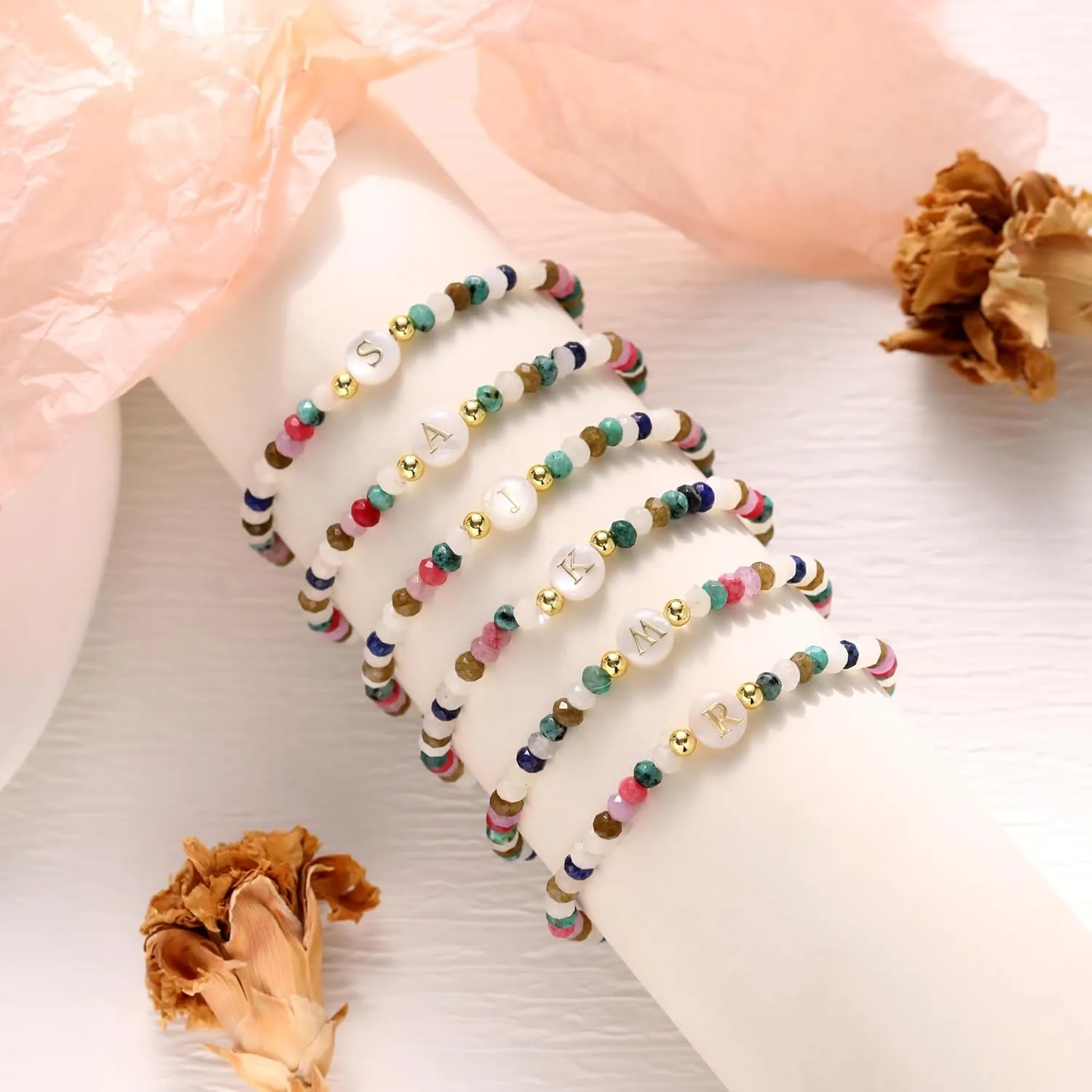 Beaded Initial Bracelet for Girls Beaded Stretch Bracelets Birthday Gift Gold Letter Beaded Bracelet for Women Small Colorful Beaded Bracelets Teen Girl Gifts Trendy Stuff