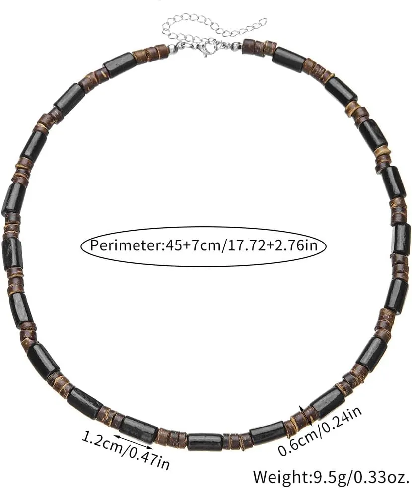 Beaded Necklace for Men,Handmade Men Turquoise Beaded Choker,Natural Wood Bead Necklaces Africa Wooden Chain Statement Unisex Strand Necklaces Hip Hop Beach Jewelry