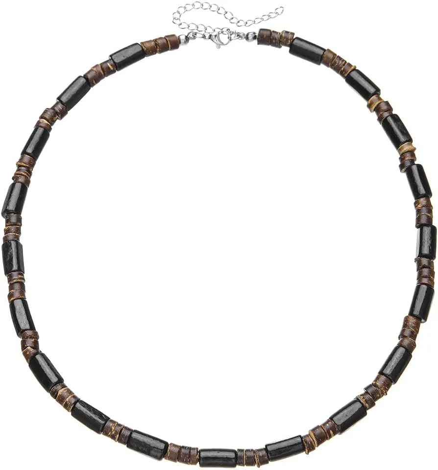 Beaded Necklace for Men,Handmade Men Turquoise Beaded Choker,Natural Wood Bead Necklaces Africa Wooden Chain Statement Unisex Strand Necklaces Hip Hop Beach Jewelry