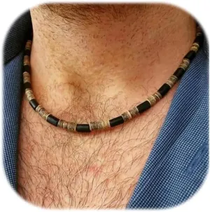 Beaded Necklace for Men,Handmade Men Turquoise Beaded Choker,Natural Wood Bead Necklaces Africa Wooden Chain Statement Unisex Strand Necklaces Hip Hop Beach Jewelry