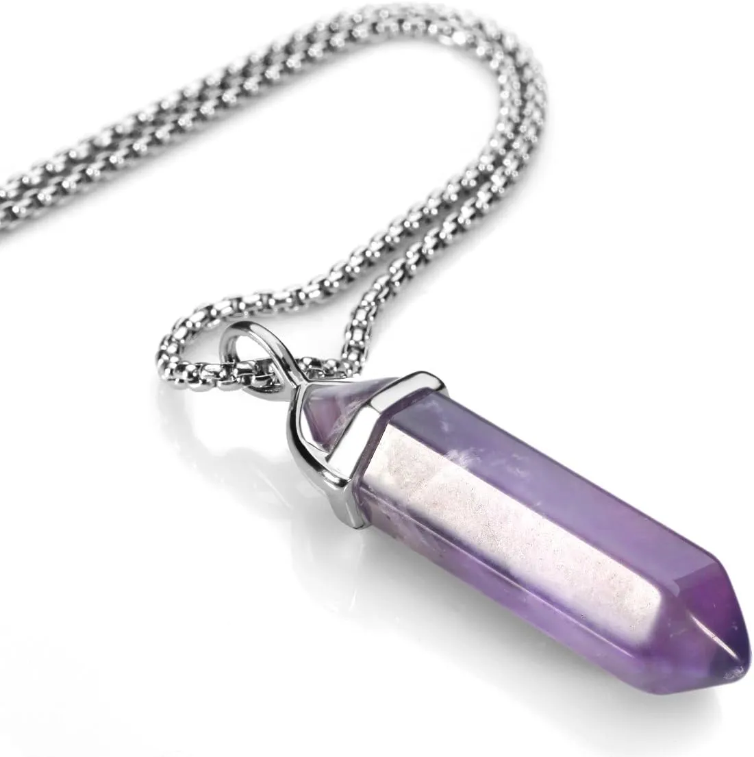 BEADNOVA Crystal Necklaces for Women Crystal Pendant Gemstone Necklace for Spiritual Energy Healing Hexagonal Pendant Divination for Men (18 Inches Stainless Chain)