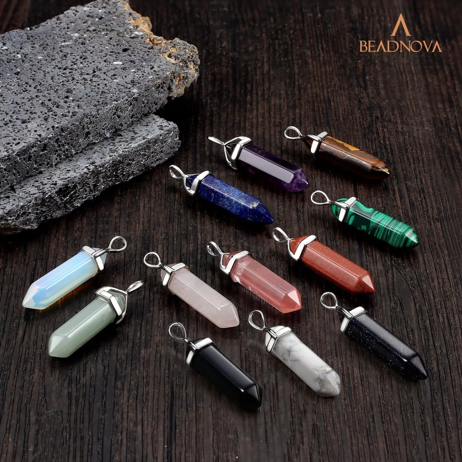 BEADNOVA Crystal Necklaces for Women Crystal Pendant Gemstone Necklace for Spiritual Energy Healing Hexagonal Pendant Divination for Men (18 Inches Stainless Chain)