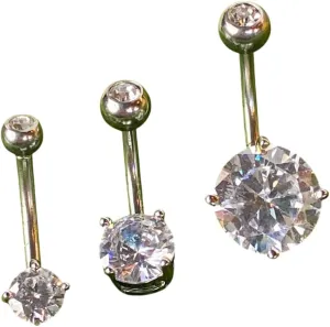 Beautiful Double Gemmed Round CZ Gem Prong Set Solitaire Belly Ring - Pierced Navel - Body Jewelry