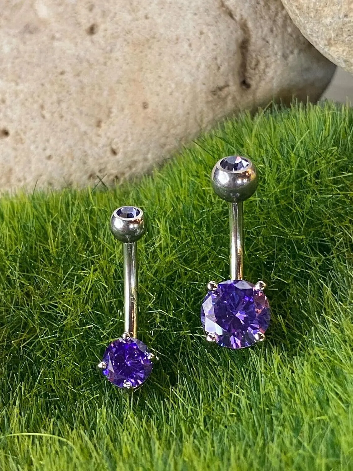 Beautiful Double Gemmed Round CZ Gem Prong Set Solitaire Belly Ring - Pierced Navel - Body Jewelry