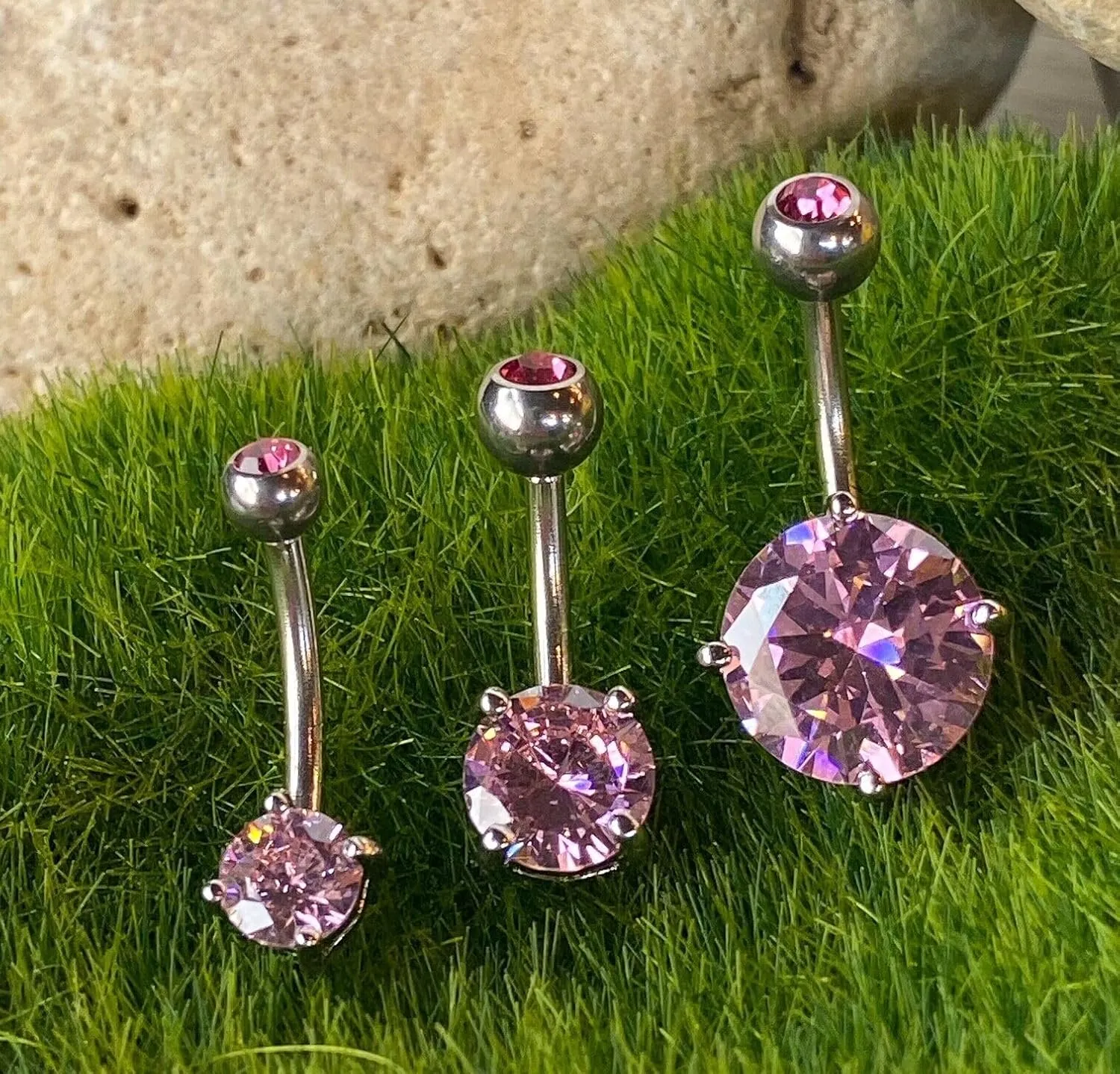 Beautiful Double Gemmed Round CZ Gem Prong Set Solitaire Belly Ring - Pierced Navel - Body Jewelry