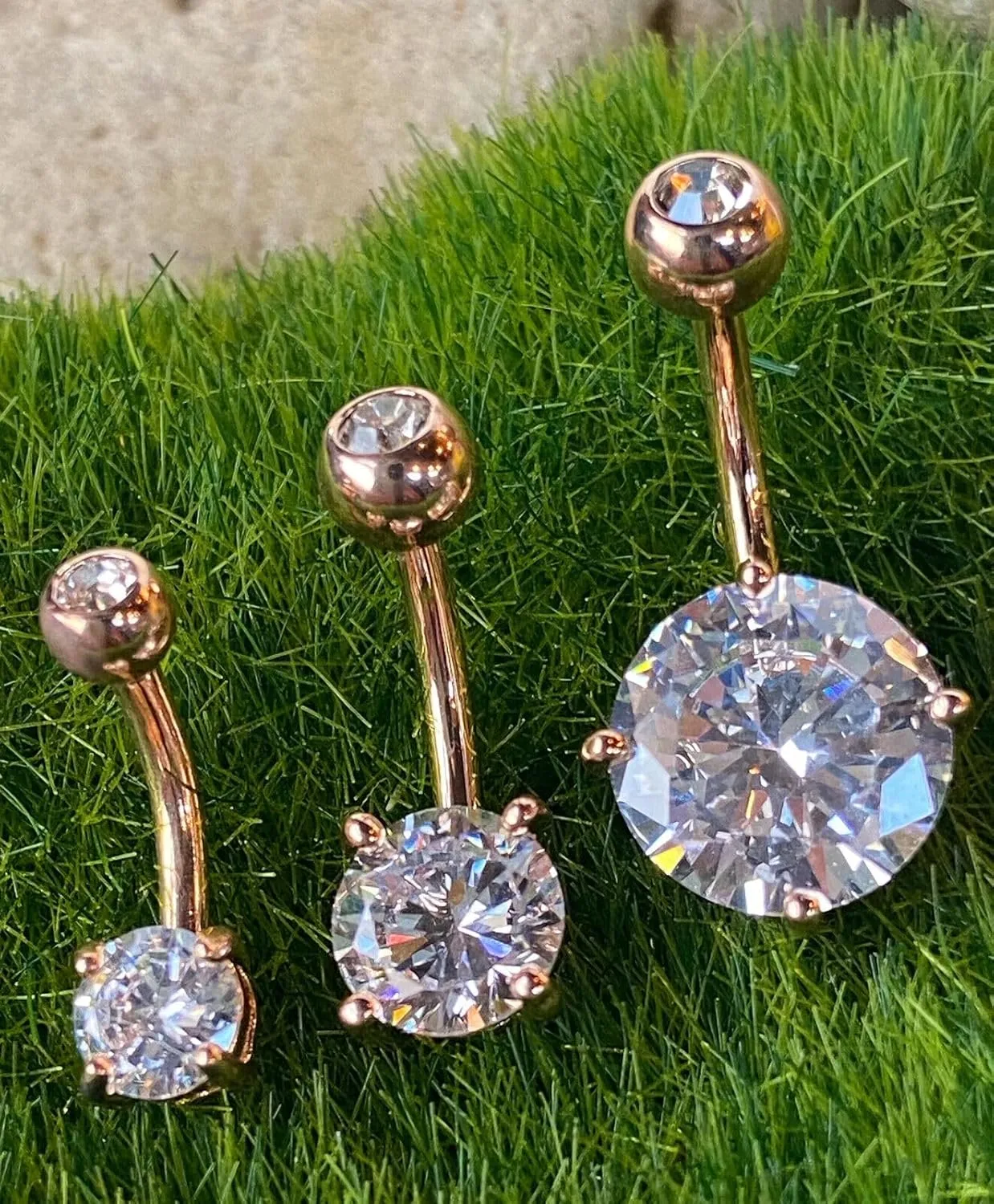 Beautiful Double Gemmed Round CZ Gem Prong Set Solitaire Belly Ring - Pierced Navel - Body Jewelry