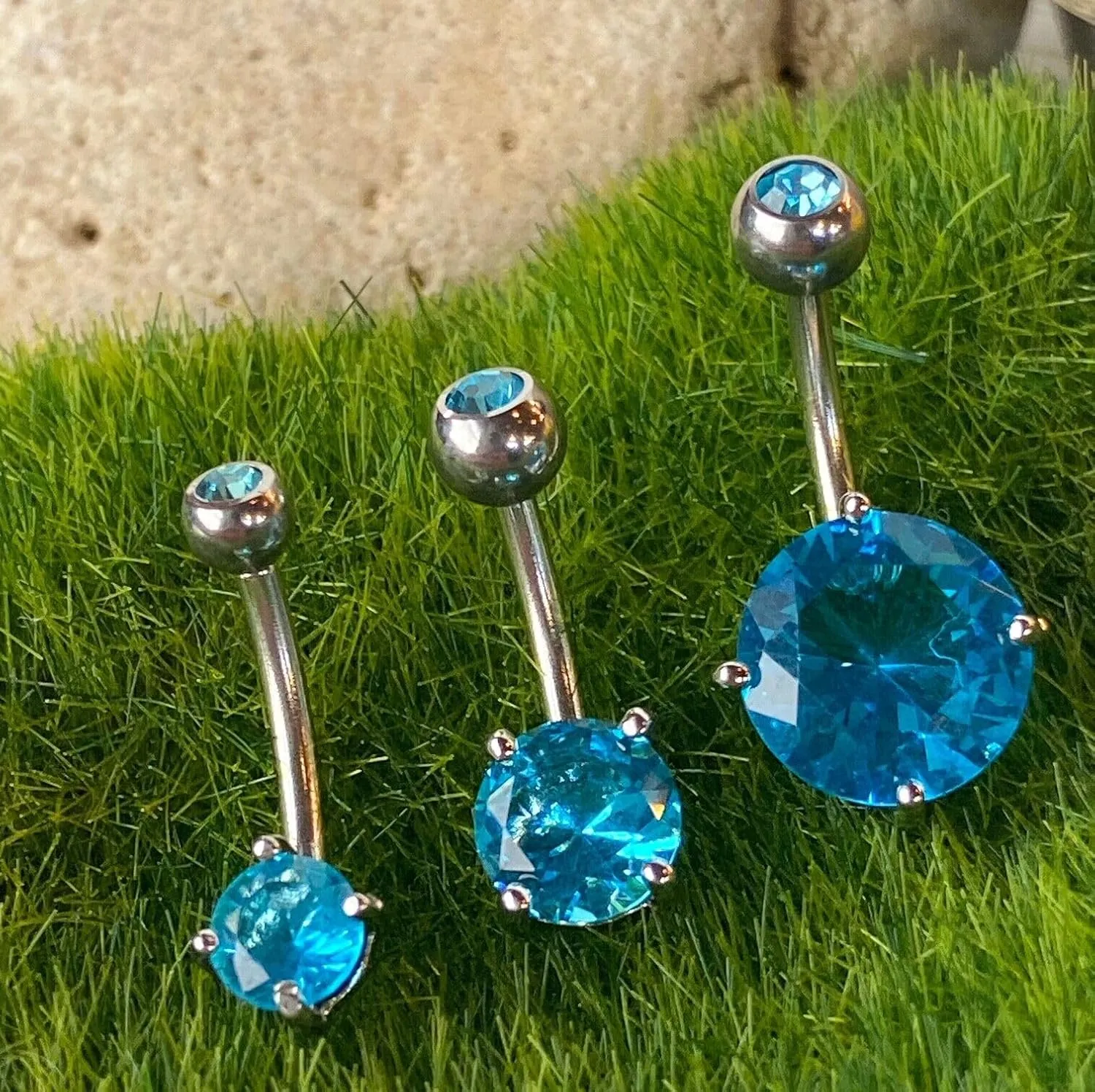 Beautiful Double Gemmed Round CZ Gem Prong Set Solitaire Belly Ring - Pierced Navel - Body Jewelry