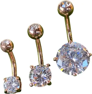 Beautiful Double Gemmed Round CZ Gem Prong Set Solitaire Belly Ring - Pierced Navel - Body Jewelry