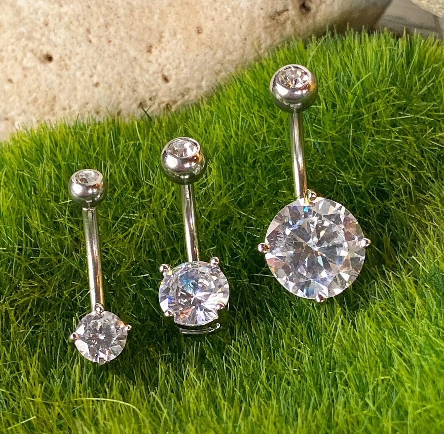 Beautiful Double Gemmed Round CZ Gem Prong Set Solitaire Belly Ring - Pierced Navel - Body Jewelry