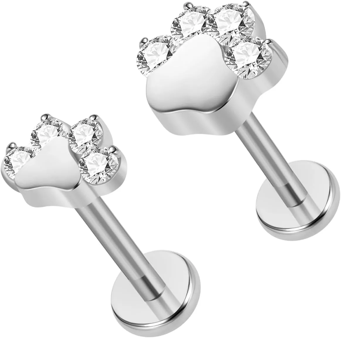 BelezaDosas 16G G23 Titanium Cartilage Earrings Stud Flat Back Dog Paw Cartilage Piercing Jewelry Internally Threaded Medusa Piercing Short Bar Long Bar