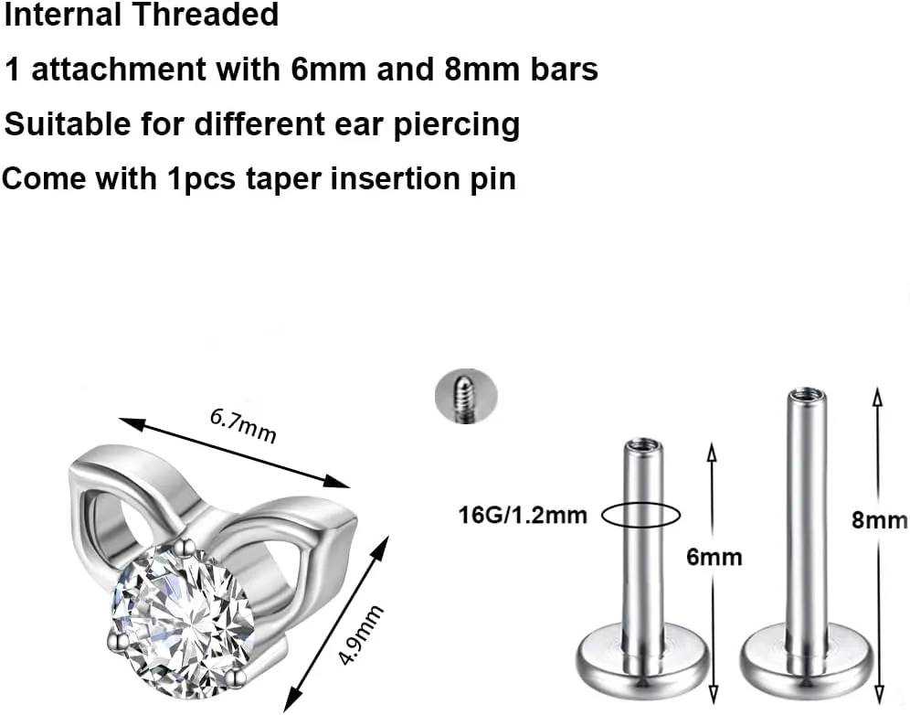 BelezaDosas 16G G23 Titanium Cartilage Earrings Stud Flat Back Dog Paw Cartilage Piercing Jewelry Internally Threaded Medusa Piercing Short Bar Long Bar