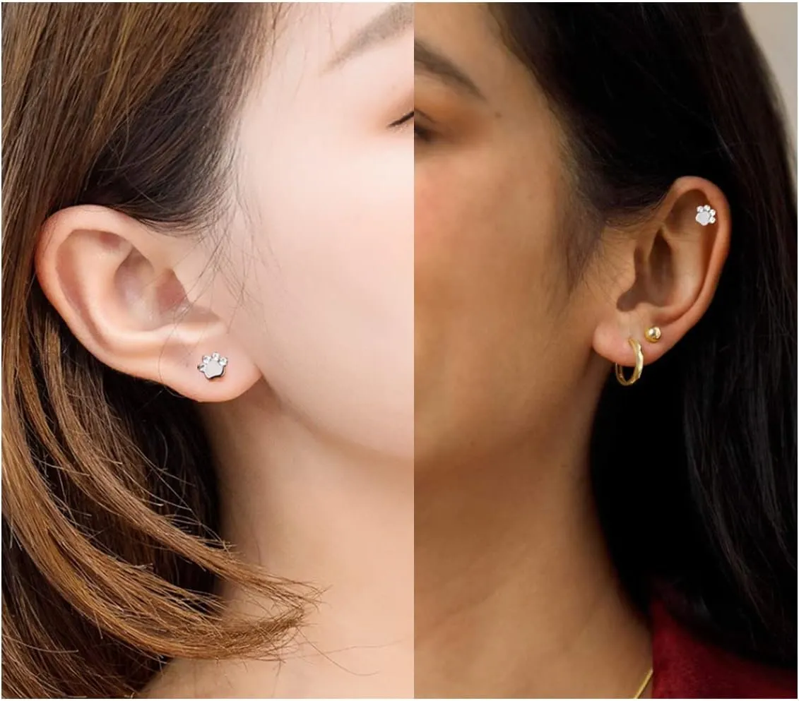 BelezaDosas 16G G23 Titanium Cartilage Earrings Stud Flat Back Dog Paw Cartilage Piercing Jewelry Internally Threaded Medusa Piercing Short Bar Long Bar