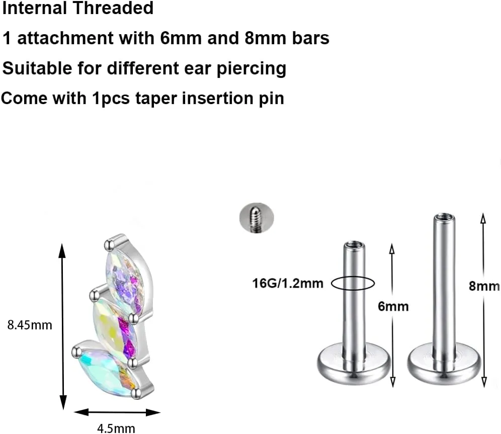 BelezaDosas 16G G23 Titanium Cartilage Earrings Stud Flat Back Dog Paw Cartilage Piercing Jewelry Internally Threaded Medusa Piercing Short Bar Long Bar