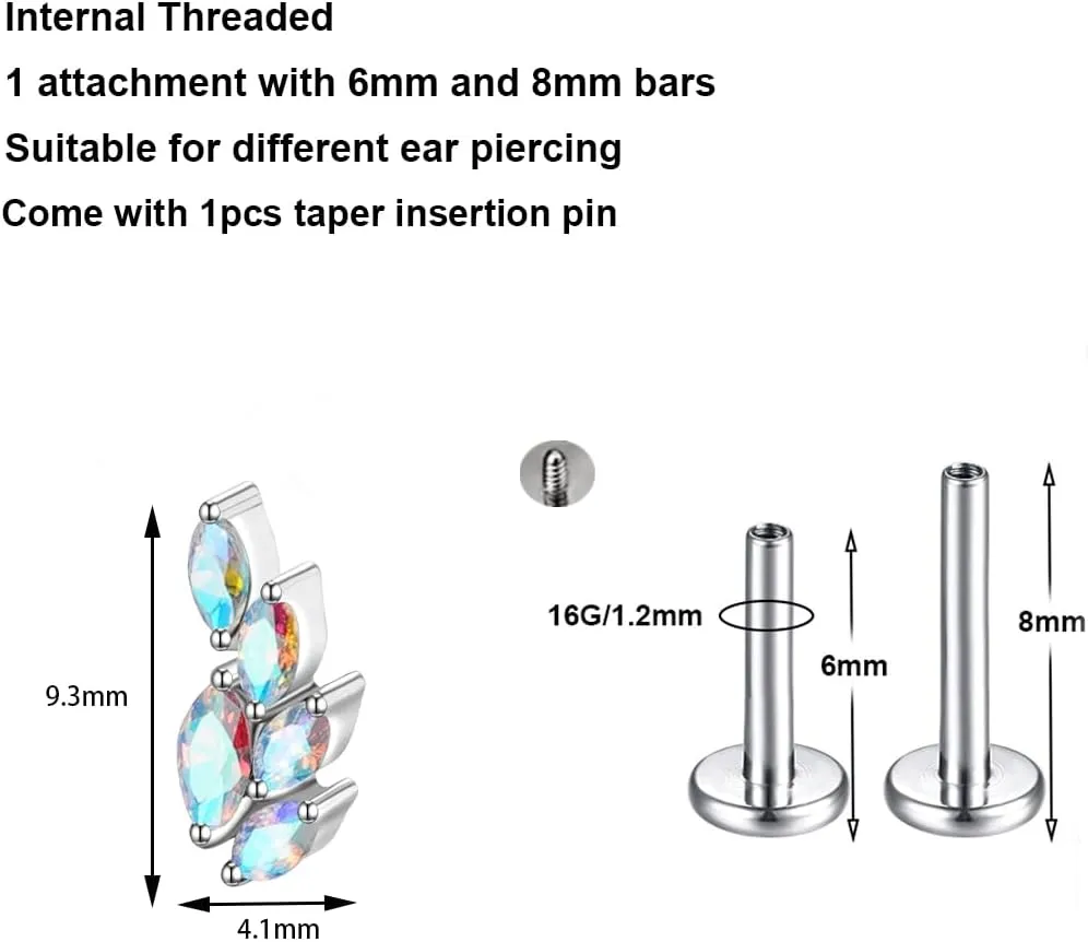 BelezaDosas 16G G23 Titanium Cartilage Earrings Stud Flat Back Dog Paw Cartilage Piercing Jewelry Internally Threaded Medusa Piercing Short Bar Long Bar