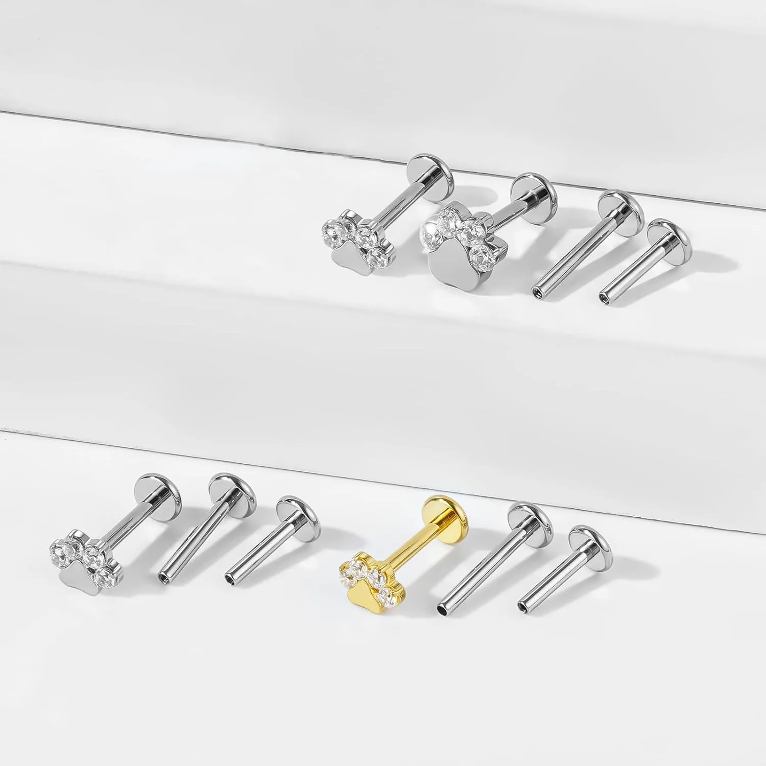 BelezaDosas 16G G23 Titanium Cartilage Earrings Stud Flat Back Dog Paw Cartilage Piercing Jewelry Internally Threaded Medusa Piercing Short Bar Long Bar