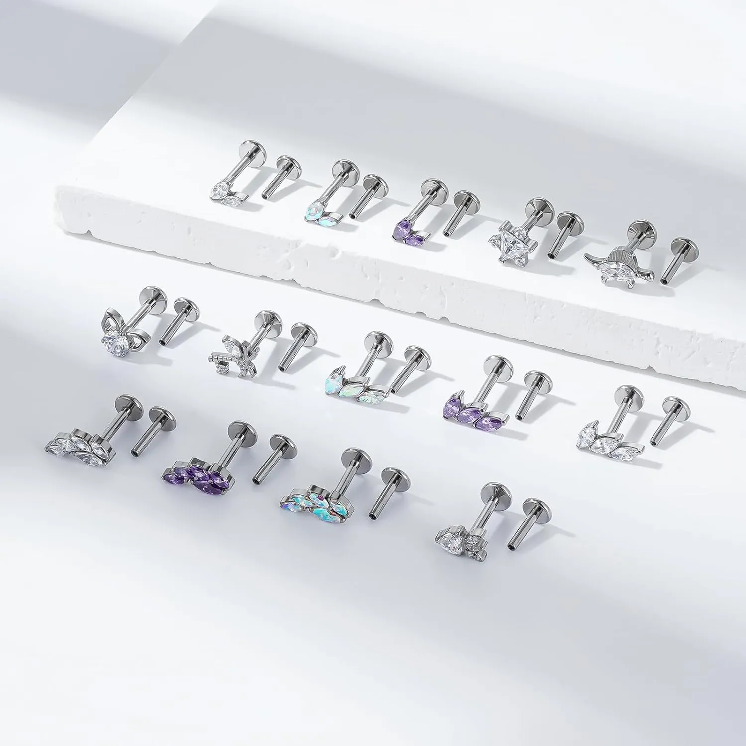 BelezaDosas 16G G23 Titanium Cartilage Earrings Stud Flat Back Dog Paw Cartilage Piercing Jewelry Internally Threaded Medusa Piercing Short Bar Long Bar