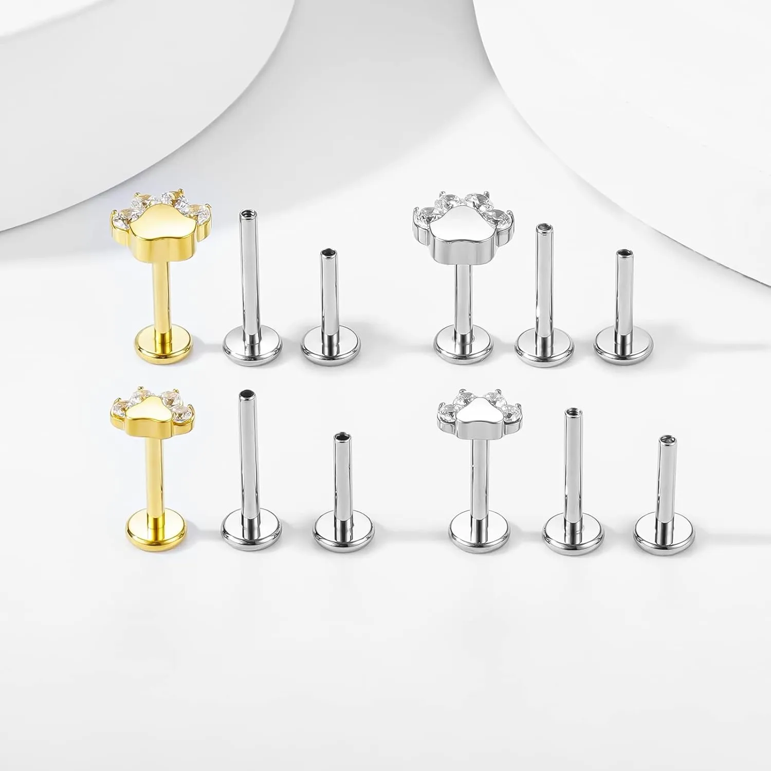 BelezaDosas 16G G23 Titanium Cartilage Earrings Stud Flat Back Dog Paw Cartilage Piercing Jewelry Internally Threaded Medusa Piercing Short Bar Long Bar
