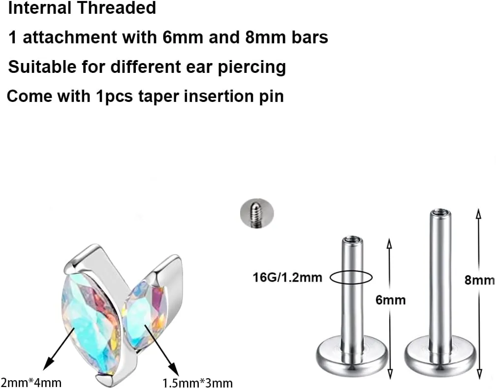 BelezaDosas 16G G23 Titanium Cartilage Earrings Stud Flat Back Dog Paw Cartilage Piercing Jewelry Internally Threaded Medusa Piercing Short Bar Long Bar